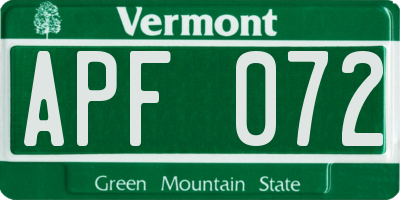 VT license plate APF072
