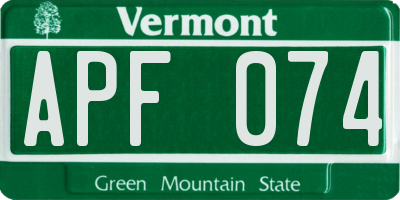 VT license plate APF074