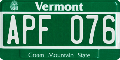 VT license plate APF076
