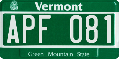 VT license plate APF081
