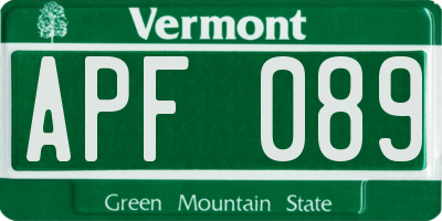 VT license plate APF089