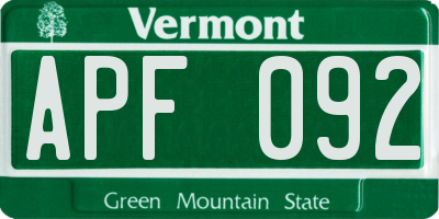 VT license plate APF092