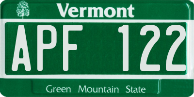 VT license plate APF122