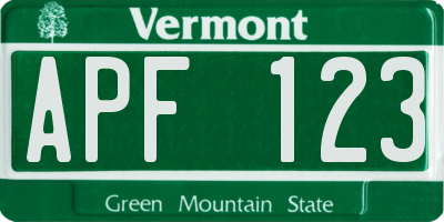 VT license plate APF123