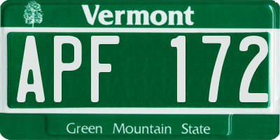 VT license plate APF172