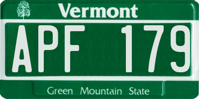 VT license plate APF179