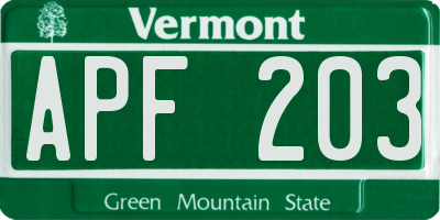 VT license plate APF203