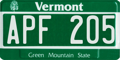 VT license plate APF205