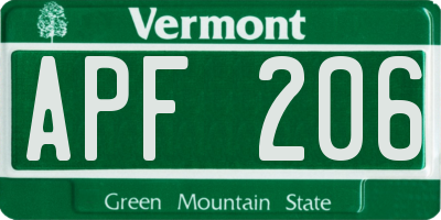 VT license plate APF206