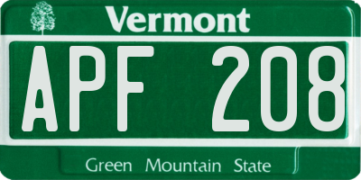 VT license plate APF208