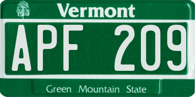 VT license plate APF209