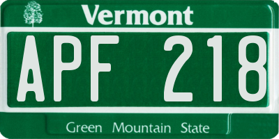 VT license plate APF218