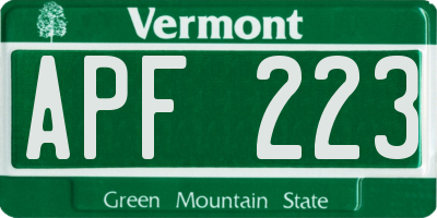 VT license plate APF223