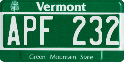 VT license plate APF232
