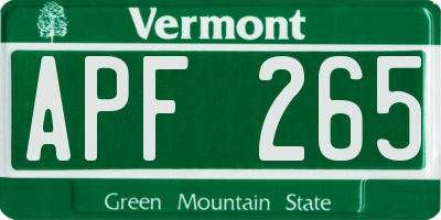 VT license plate APF265