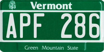 VT license plate APF286