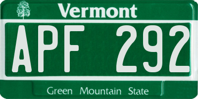 VT license plate APF292