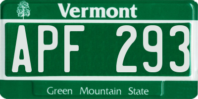 VT license plate APF293