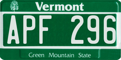 VT license plate APF296
