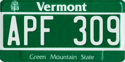 VT license plate APF309