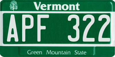 VT license plate APF322