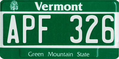 VT license plate APF326