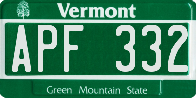 VT license plate APF332