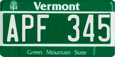 VT license plate APF345