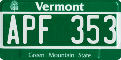 VT license plate APF353