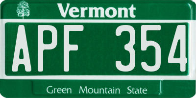 VT license plate APF354