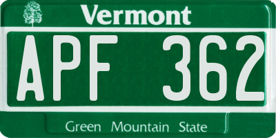 VT license plate APF362