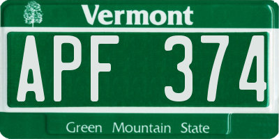 VT license plate APF374