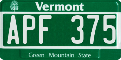 VT license plate APF375