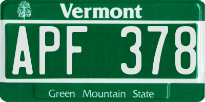 VT license plate APF378
