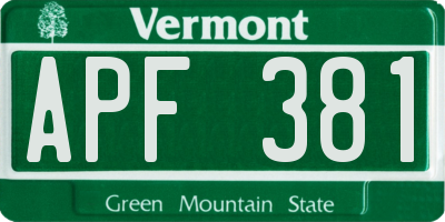 VT license plate APF381