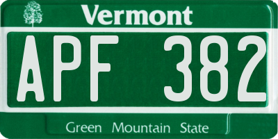 VT license plate APF382