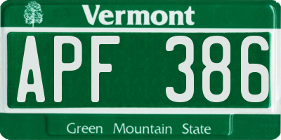VT license plate APF386