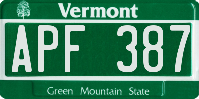 VT license plate APF387