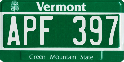 VT license plate APF397