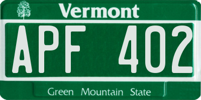 VT license plate APF402