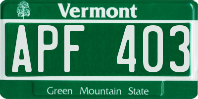 VT license plate APF403