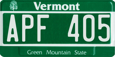 VT license plate APF405
