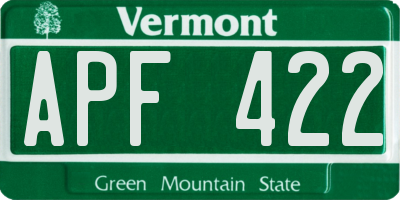 VT license plate APF422