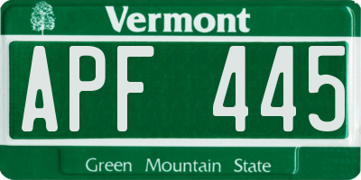 VT license plate APF445