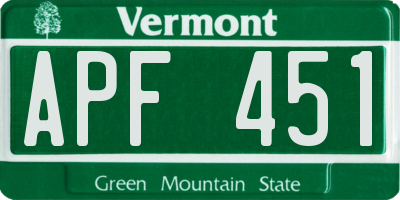 VT license plate APF451