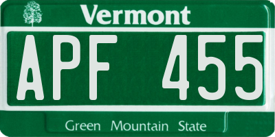 VT license plate APF455