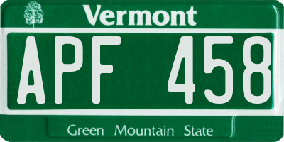 VT license plate APF458