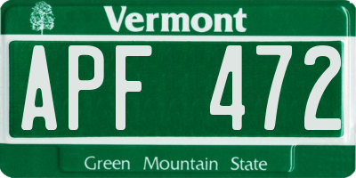 VT license plate APF472