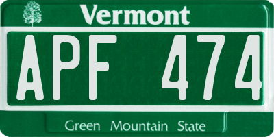 VT license plate APF474