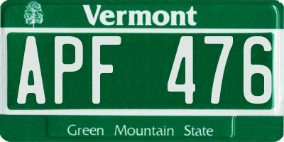 VT license plate APF476